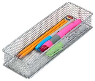 Silver Mesh Desk Drawer Organizer Tray Multipurpose Storage Holder, 6x12x2, 12