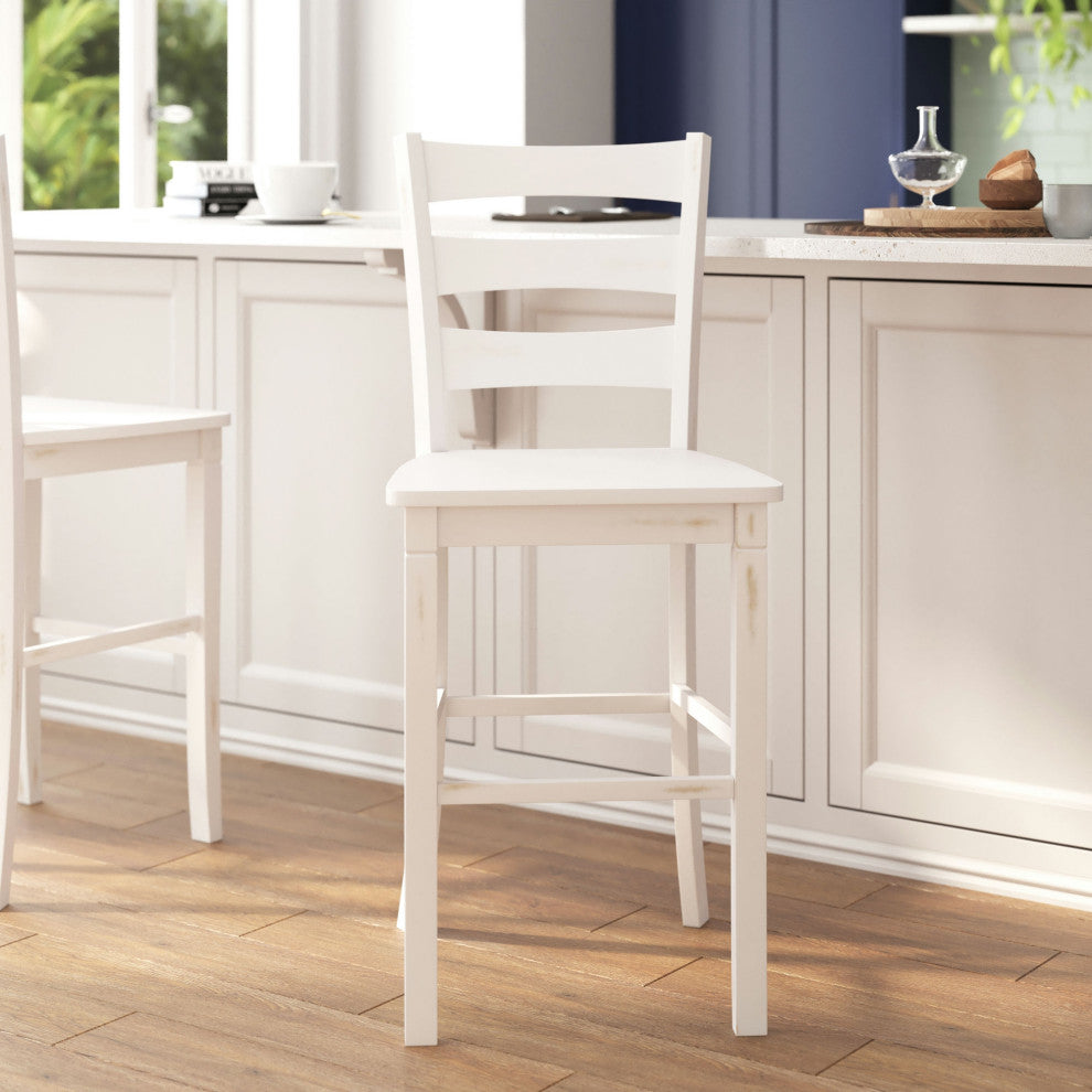 Set of 2 29" High Ladderback Counter Height Barstool, White Wash