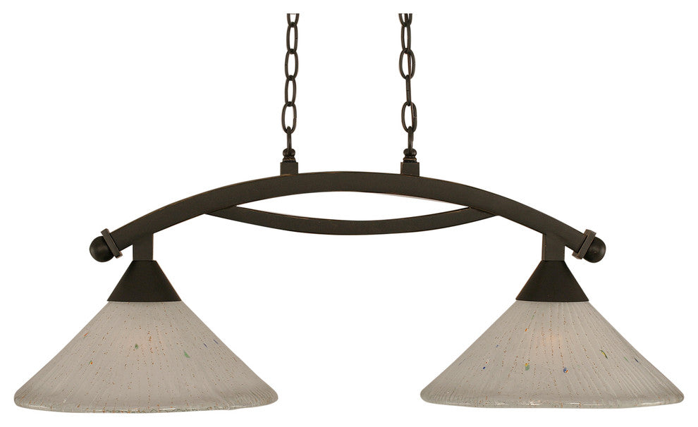 Bow 2 Light Island Light In Dark Granite, 12" Frosted Crystal Glass