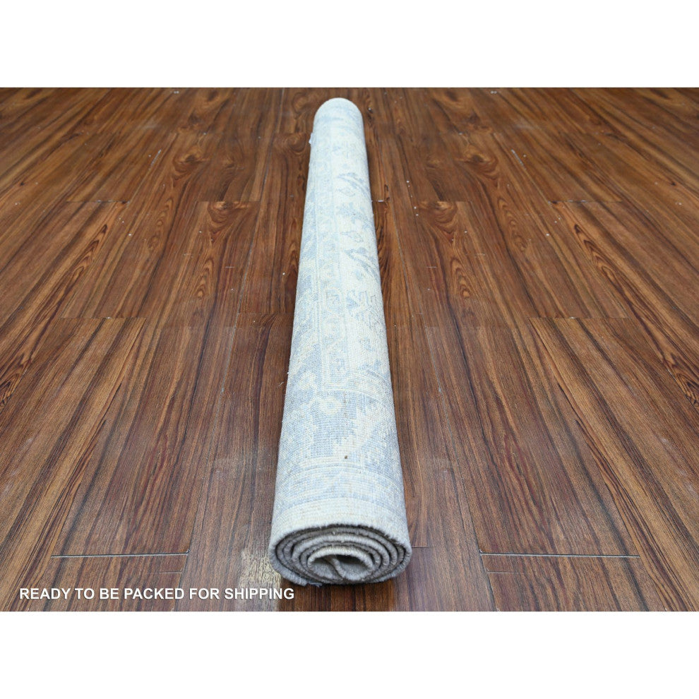 Ivory White Wash Peshawar With Faded Colors Wool Hand Knotted Rug, 4'1"x5'8"
