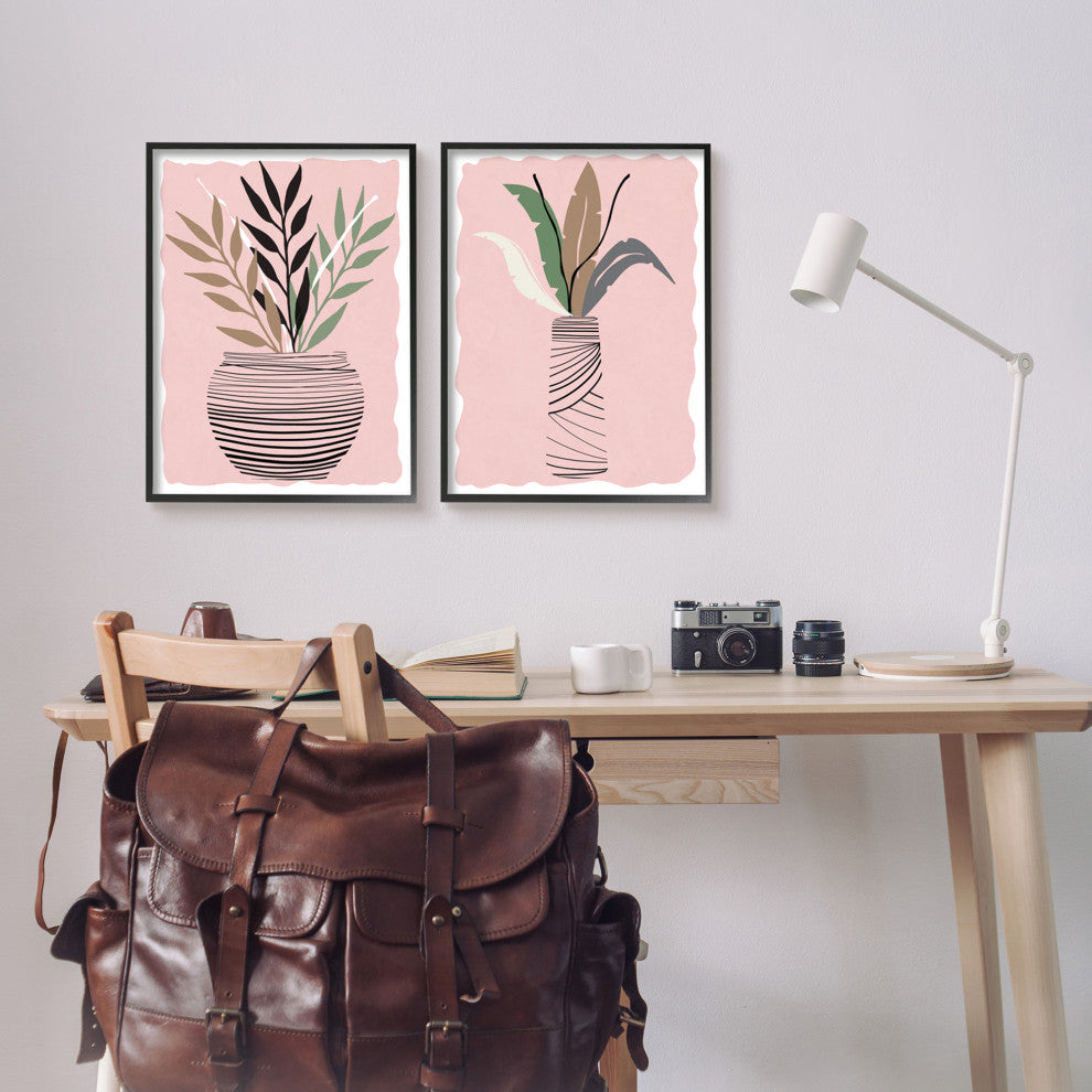 Eccentric Tropical Fern Leaves Abstract Plant Vase, 2pc, each 16 x 20