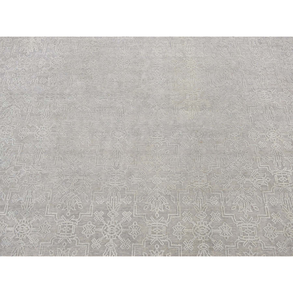 Battleship Gray, Silk With Wool, Tone on Tone, Hand Knotted, Rug, 8'10"x12'