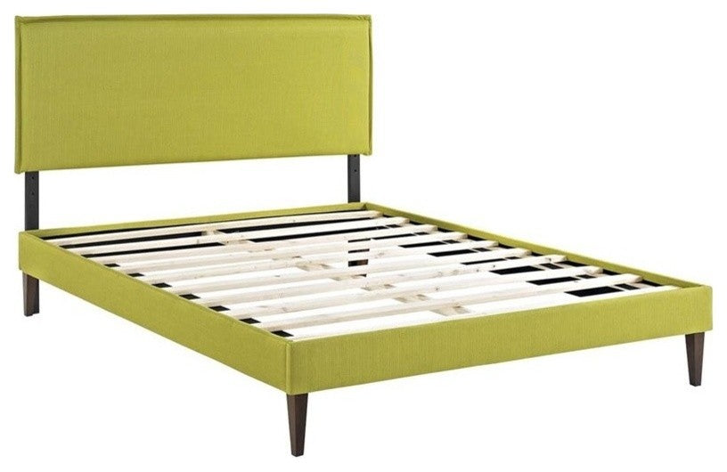 Modway Camille Queen Fabric Platform Bed With Squared Tapered Legs, Wheatgrass