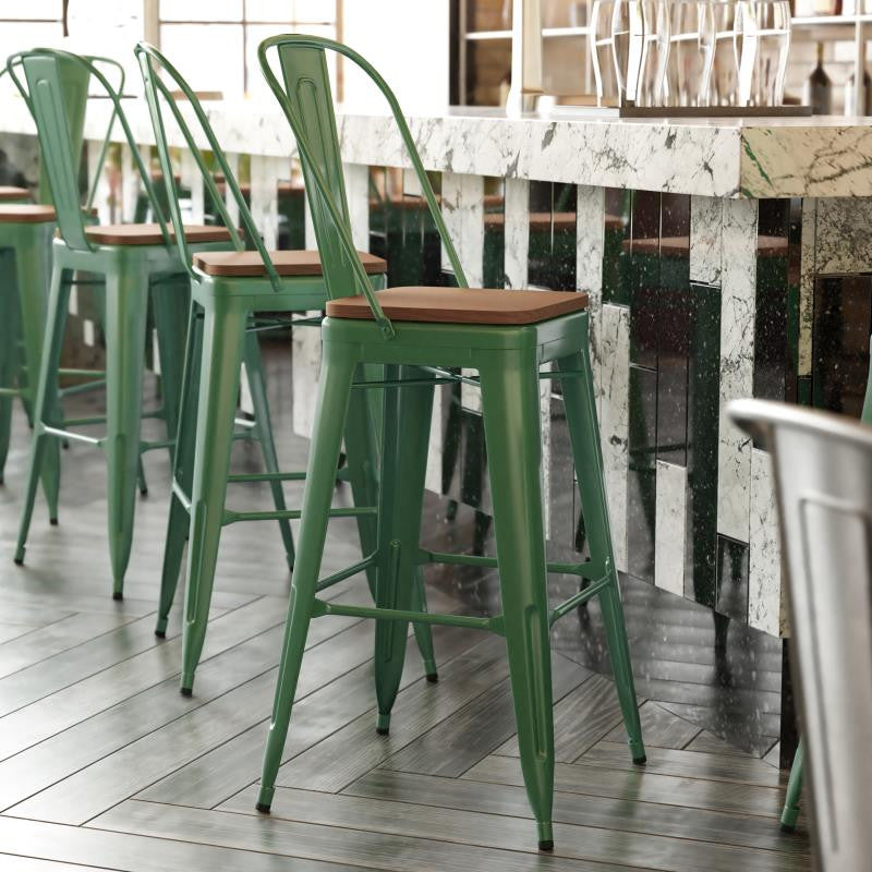 Kai Commercial Grade 30" High Indoor-Outdoor Counter Stool w/Removable Back, Green/Teak