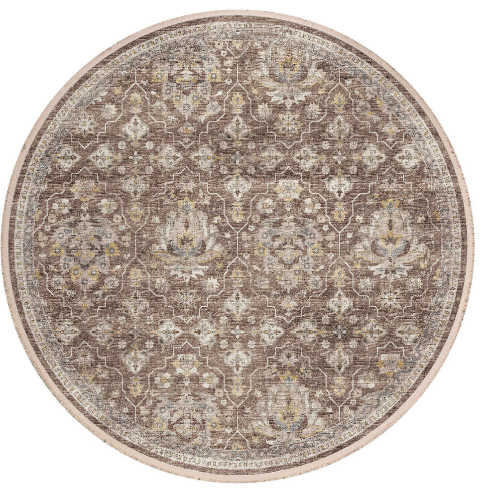 Indoor/Outdoor Marbella MB4 Mocha Machine Washable 10' x 10' Round Rug