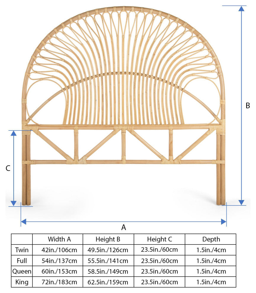 Rattan Loop Headboard, Natural-Brown, Full