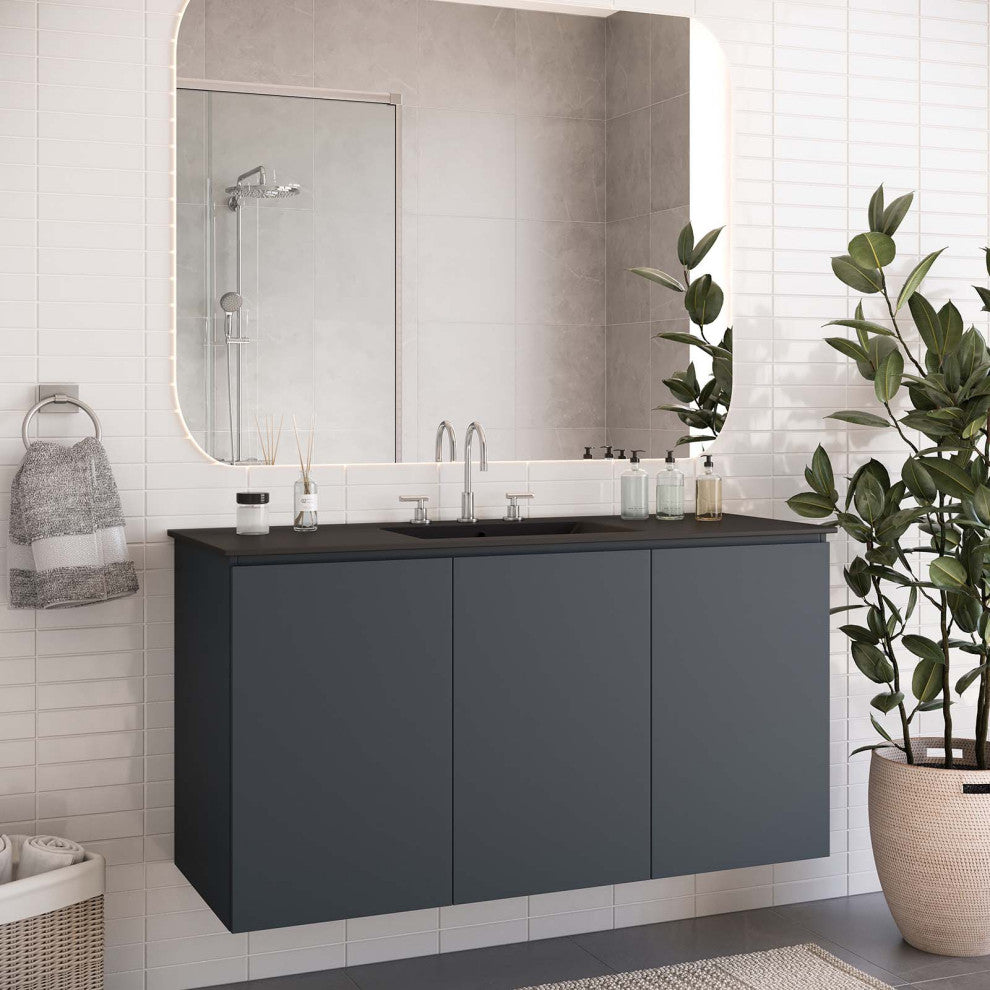 Bryn 48" Wall-Mount Bathroom Vanity, Gray Black
