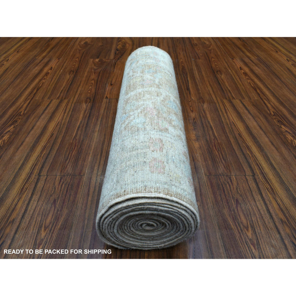 Organic Wool Hand Knotted Almond Brown Angora Oushak XL Runner Rug, 2'9" x 19'5"