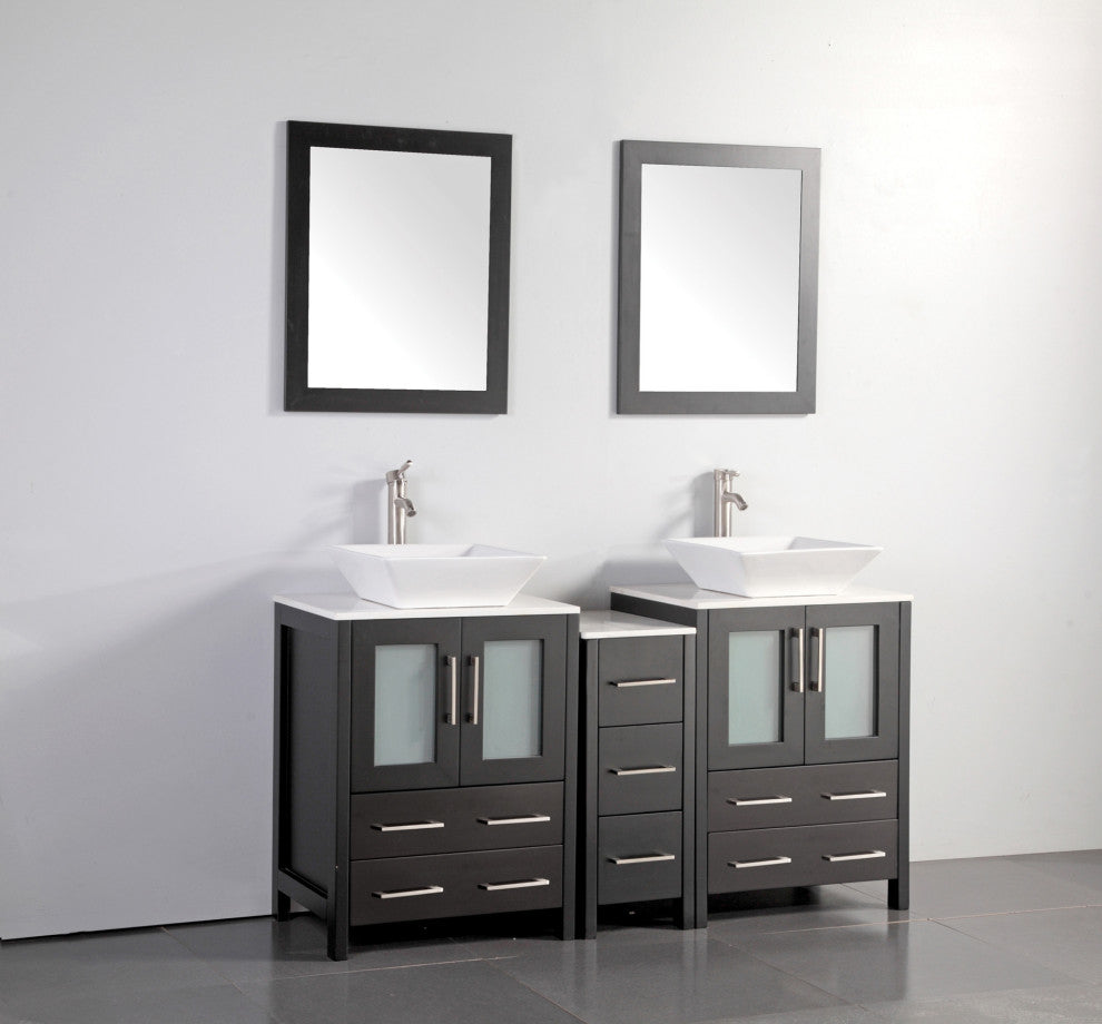 Vanity Art Bathroom Vanity Set With Sink, Espresso, 60", Standard Mirror