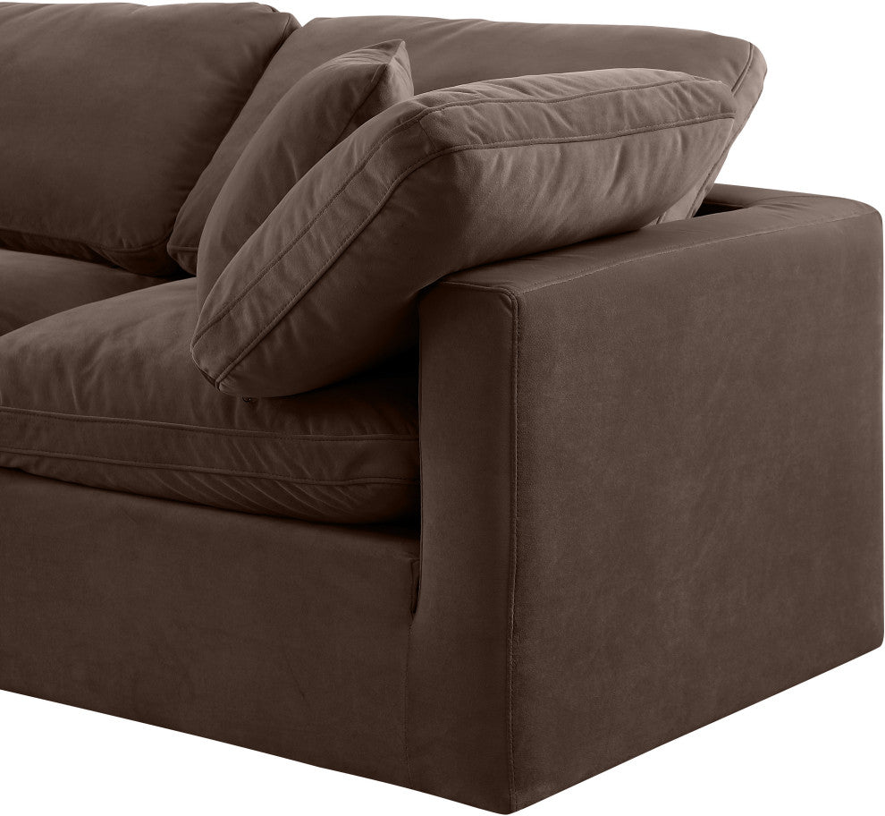 Indulge Upholstered Modular L-Shaped Sectional, Brown, 4-Piece: 2 Armless Chair, 2 Corner Chair, Down Stuffed Velvet