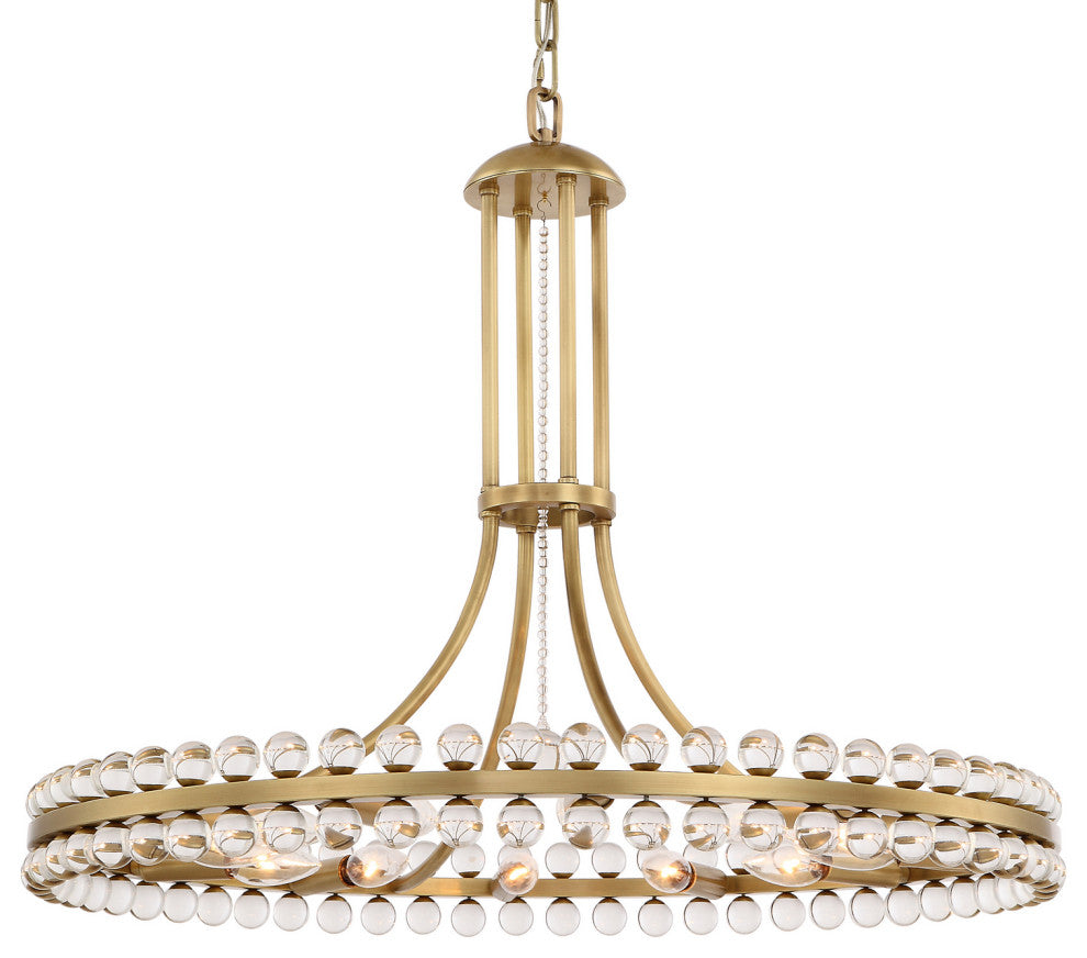Clover 12 Light Chandelier in Aged Brass with Clear Hand Cut Crystal