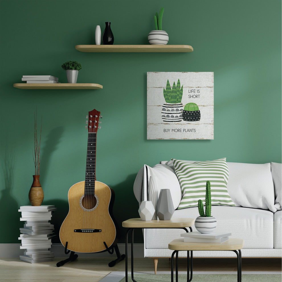 Life Is Short Cacti Succulents Wood Textured Design, 30"x30", Canvas Art