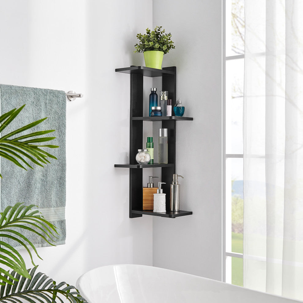 Danya B. Alvar Corner 4-Tier Floating Ledge Column Wall Shelf, Black