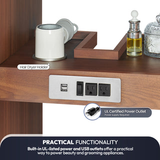 San Bath Vanity with Stone Top, Natural Walnut, 48", Single Vanity, No Mirror