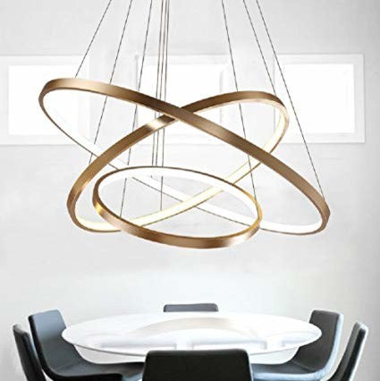 Akari Modern Circular LED Chandelier, Warm White, 3 Rings 8" 16" 24"