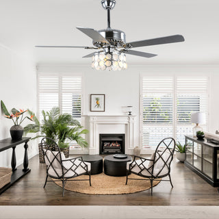 CurveCurio 52" Large Chrome Seashell Shade Ceiling Fan w 3 Light Quiet DC Motor