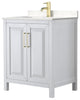 30"SGL Vanity White, Light-Vein Carrara Cult. Marble Countertop, Sink, Gold Trim