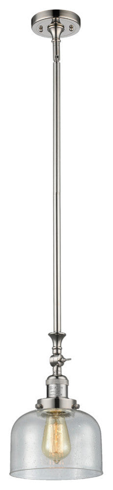 Large Bell 1-Light LED Pendant, Polished Nickel, Glass: Seedy