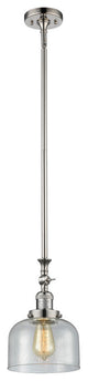 Large Bell 1-Light LED Pendant, Polished Nickel, Glass: Seedy
