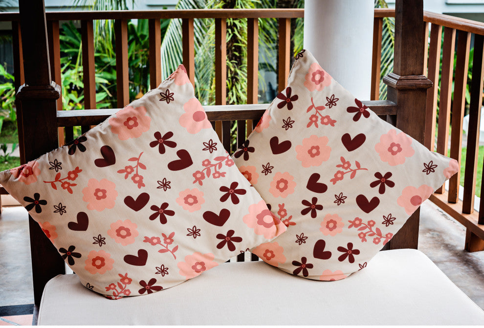 Flowery Love Valentines Indoor/Outdoor Throw Pillow, Gray, 16x16"