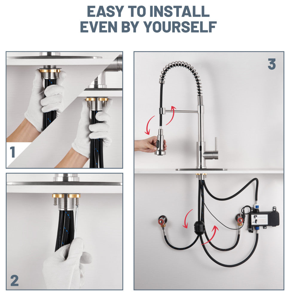 3-Mode Single Handle Pull-Down Sprayer Kitchen Faucet with Touchless Sensor, Brushed Nickel