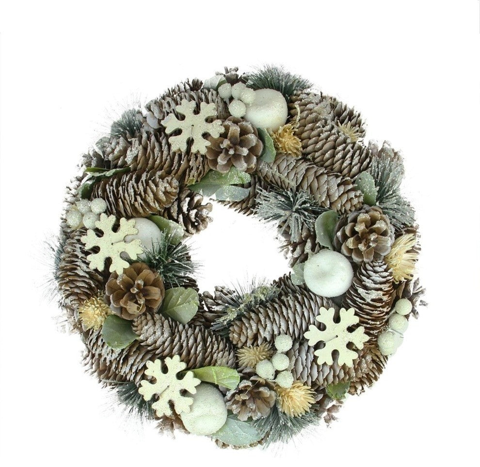 12.5" Frosted Glitter Pine Cone and Fruit Artificial Christmas Wreath, Unlit