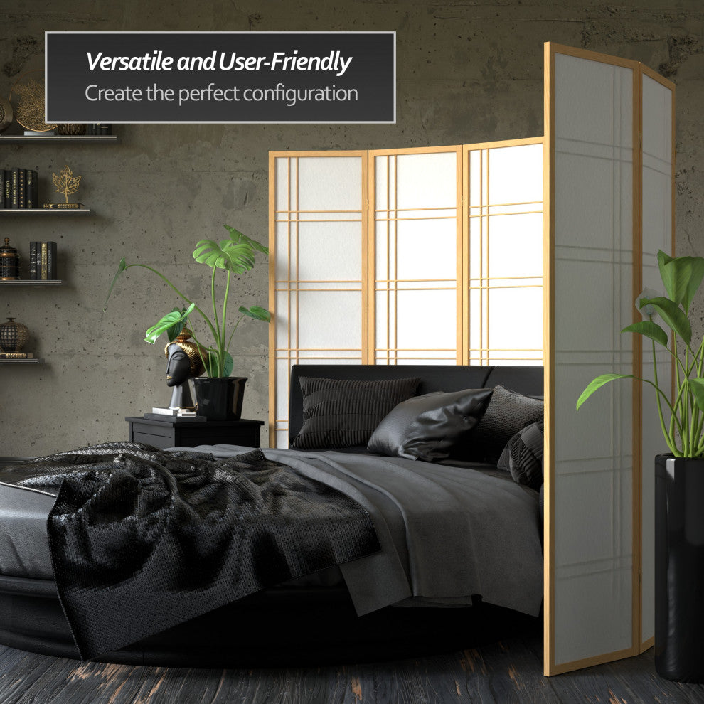 6' Tall Double Cross Shoji Screen, Natural, 8 Panels
