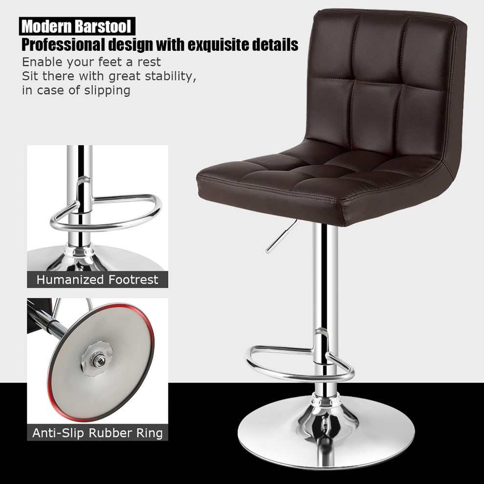 Costway Set of 2 Adjustable Bar Stools PU Leather Swivel Counter Pub Chair