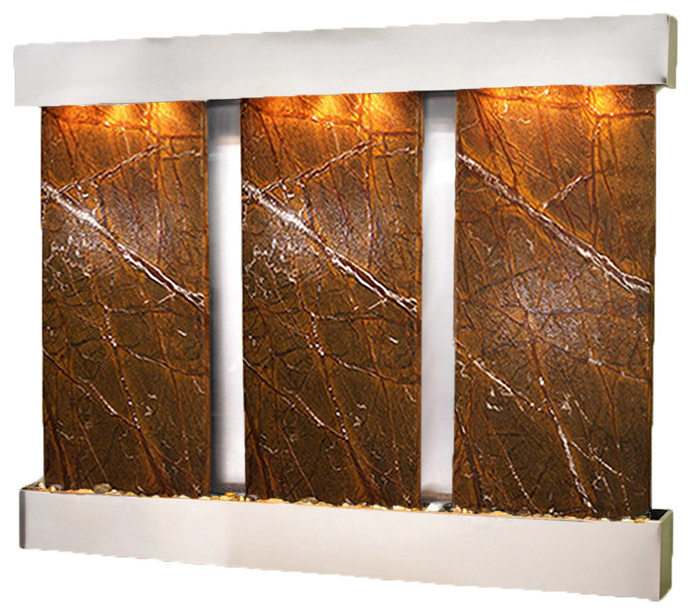 Deep Creek Falls Fountain, Brown Marble, Stainless Steel, Square