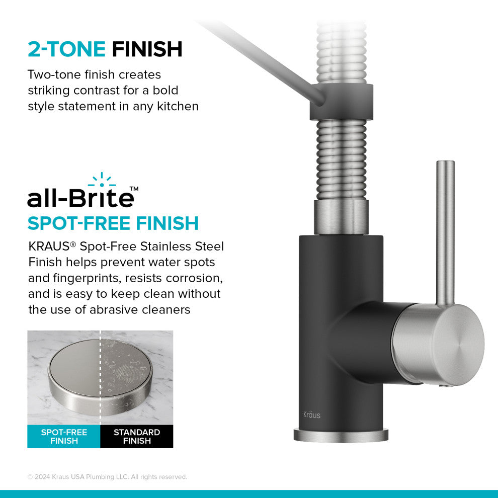 Bolden Commercial Style 2-Function Pull-Down 1-Handle 1-Hole Kitchen Faucet, Spot-Free Stainless Steel/ Matte Black