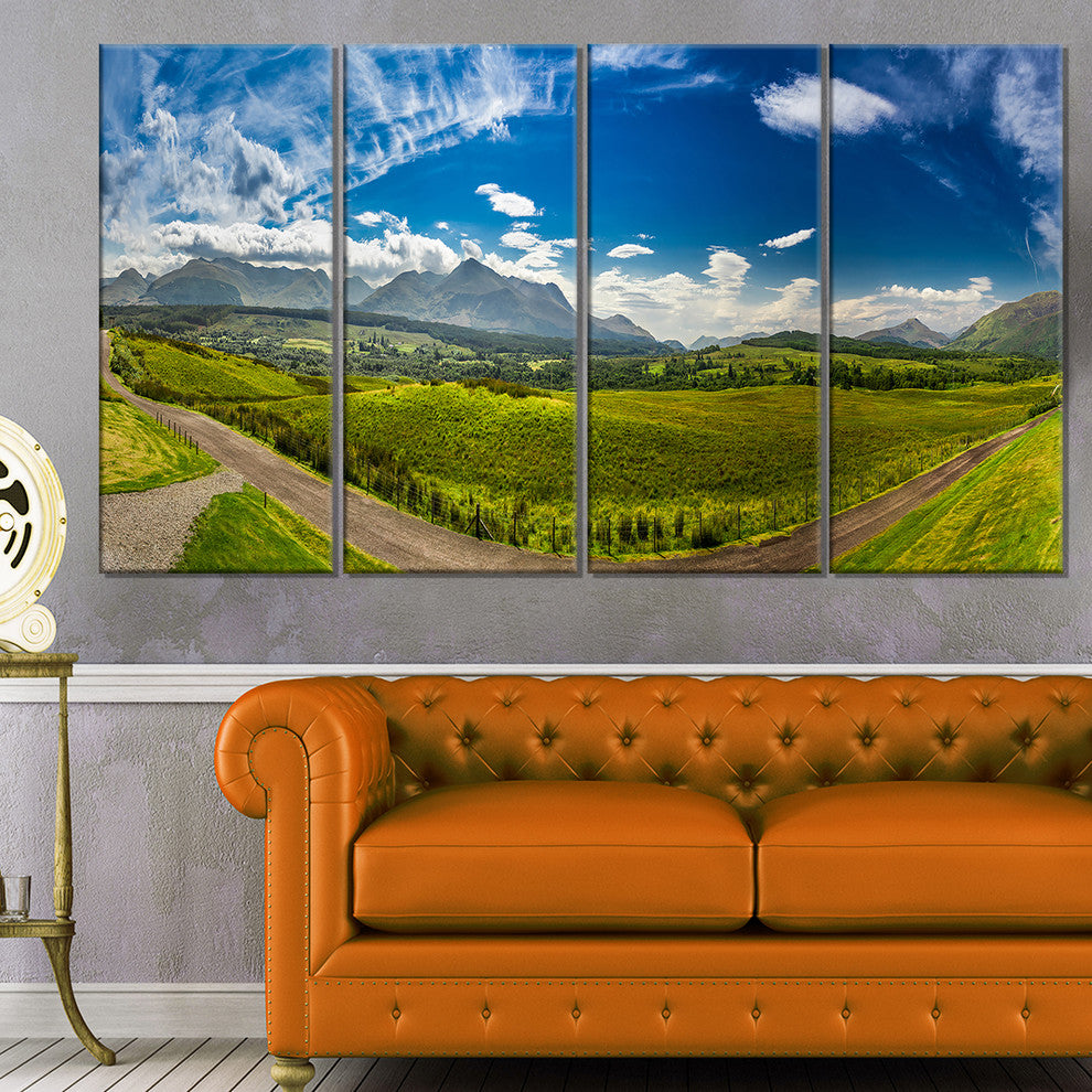 "Scottish Highlands" Panoramic View Landscape Wall Art, 48"x28", 4-Panels