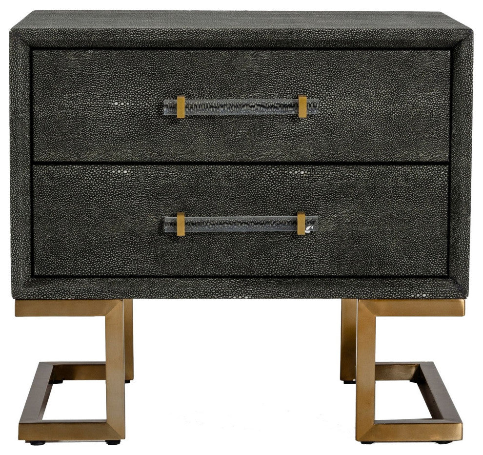 Benzara BM277334 Cid Jon 24" Nightstand, 2 Drawers, Classic, Faux Leather, Gray