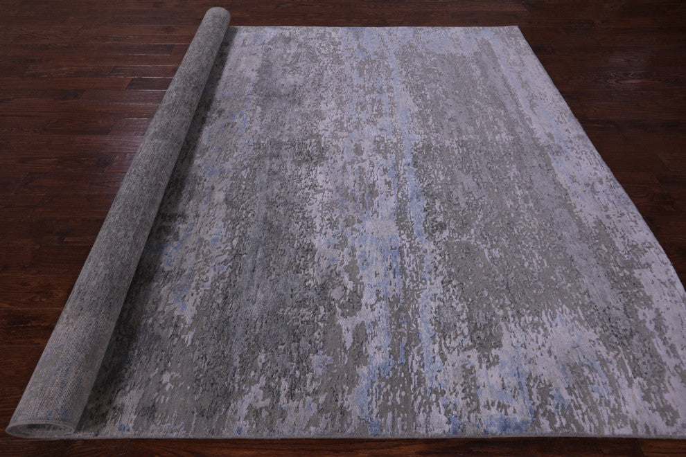 7' 10" X 9' 9" Abstract Wool and Silk Hand Knotted Rug Q11784