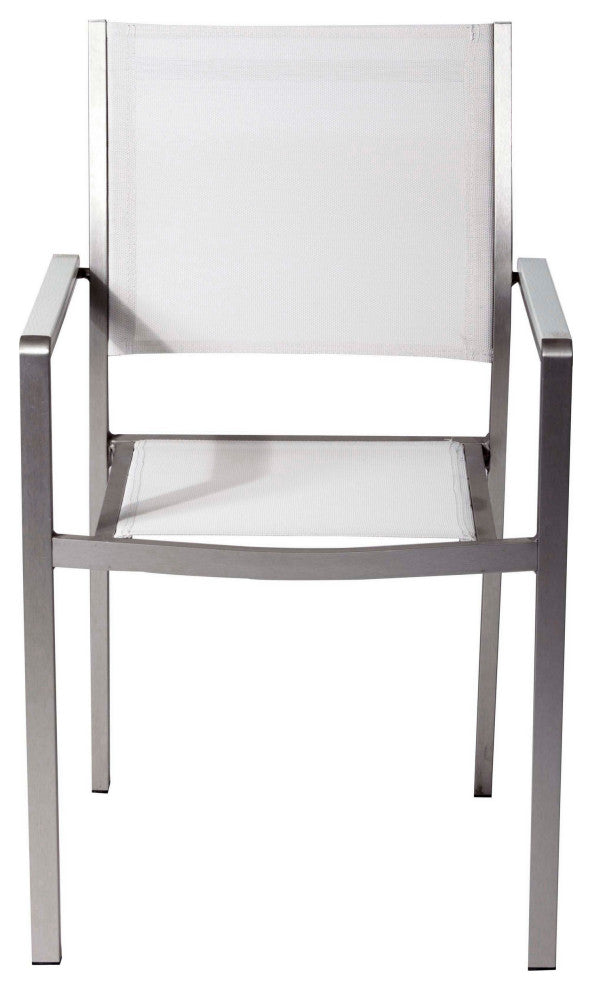 Benzara Fifi 7 Piece Dining Table Set, White Metal Frames, Smooth Fabric