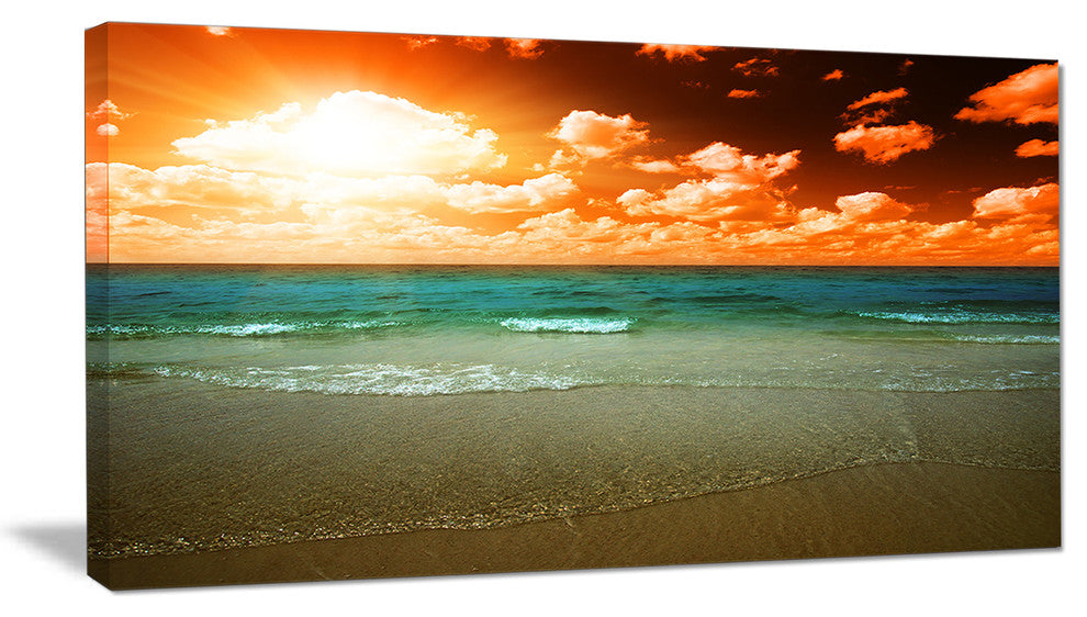 "Dramatic Sky Over Tropical Sea Beach" Seashore Canvas Wall Art, 32"x16"