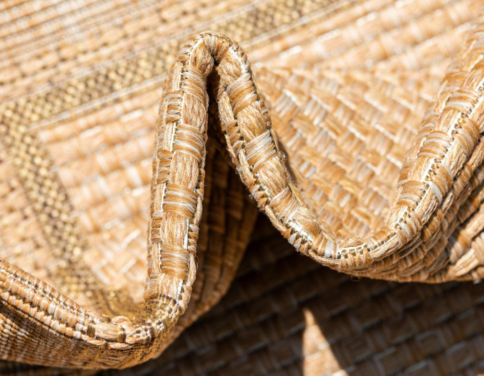 Rug Unique Loom Outdoor Border Light Brown Rectangular 5' 3 x 8' 0