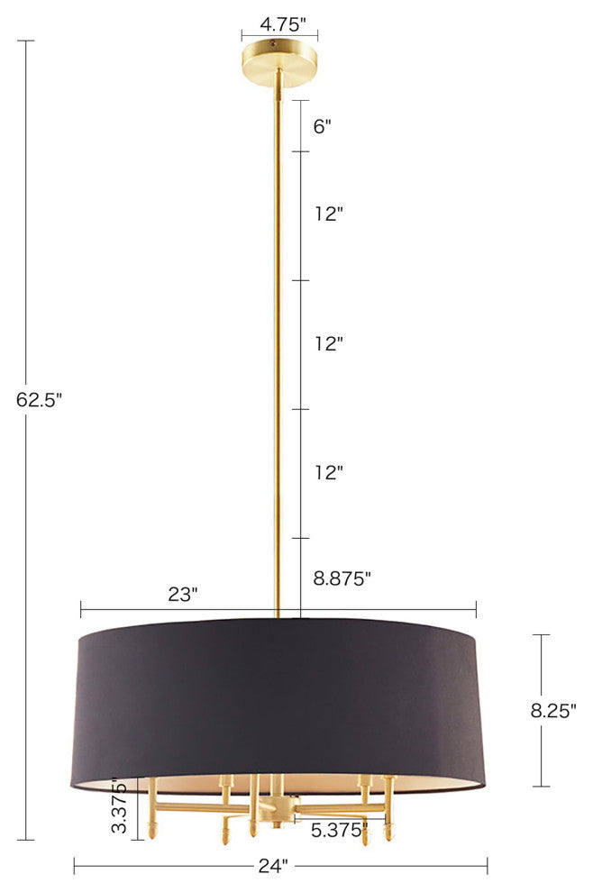 Hampton Hill 5-Light Dimmable Adjustable Height Chandelier, Gold/Black
