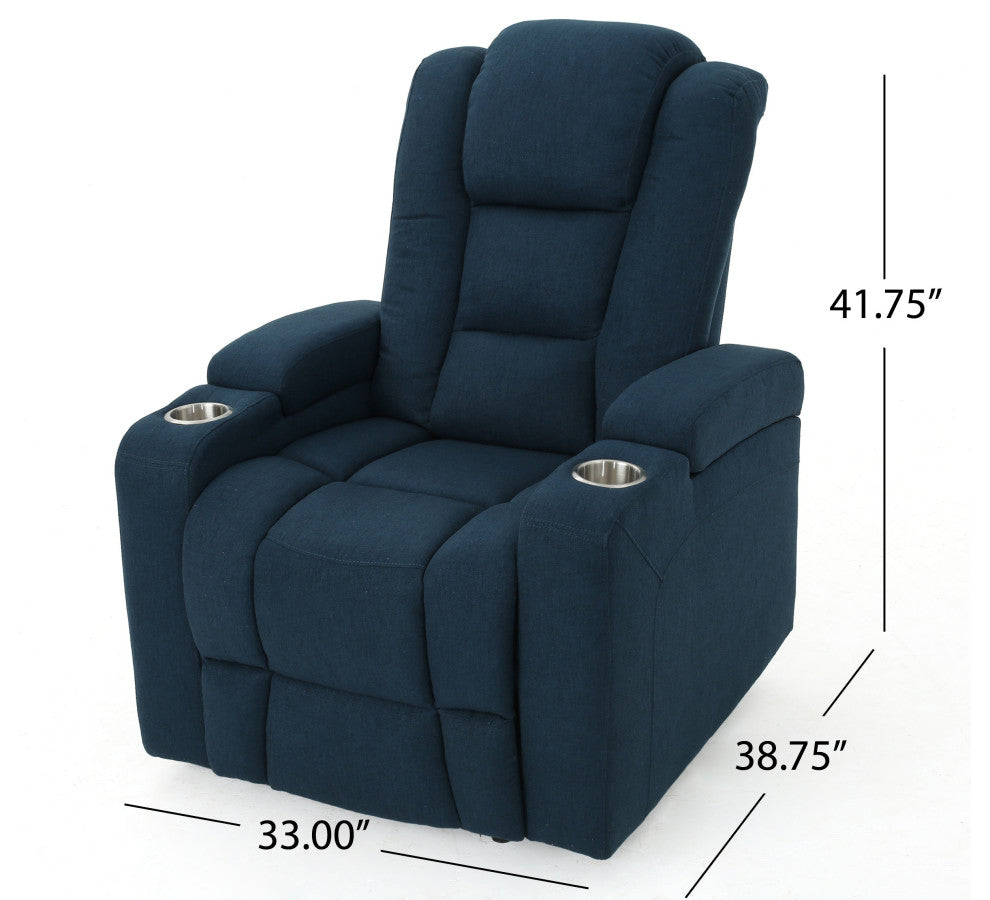 GDF Studio Everette Navy Blue Power Recliner With Arm Storage and USB Cord