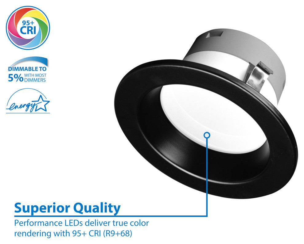 DLR(v6) Recessed LED Downlight, Black, Selectable Cct, 1 Pack