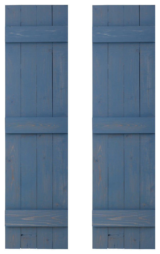 Traditional Board and Batten Exterior Shutters Pair, Blue, 36"