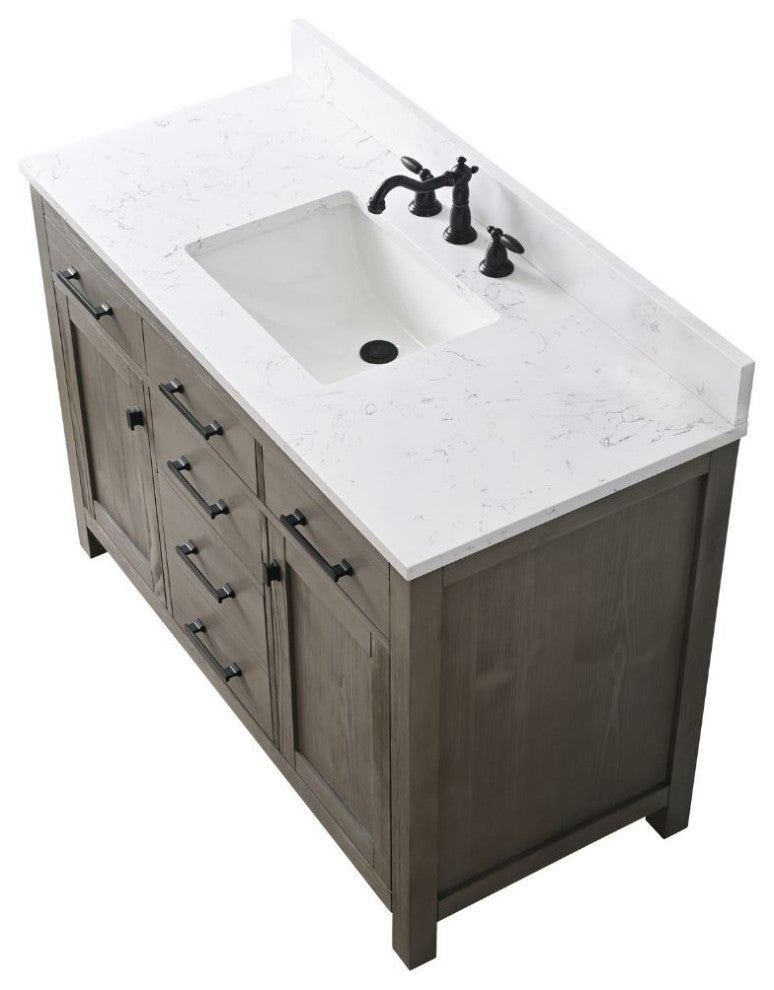 Jasper 48" Bathroom Vanity, Textured Gray, Ariston White Engineered Stone Top