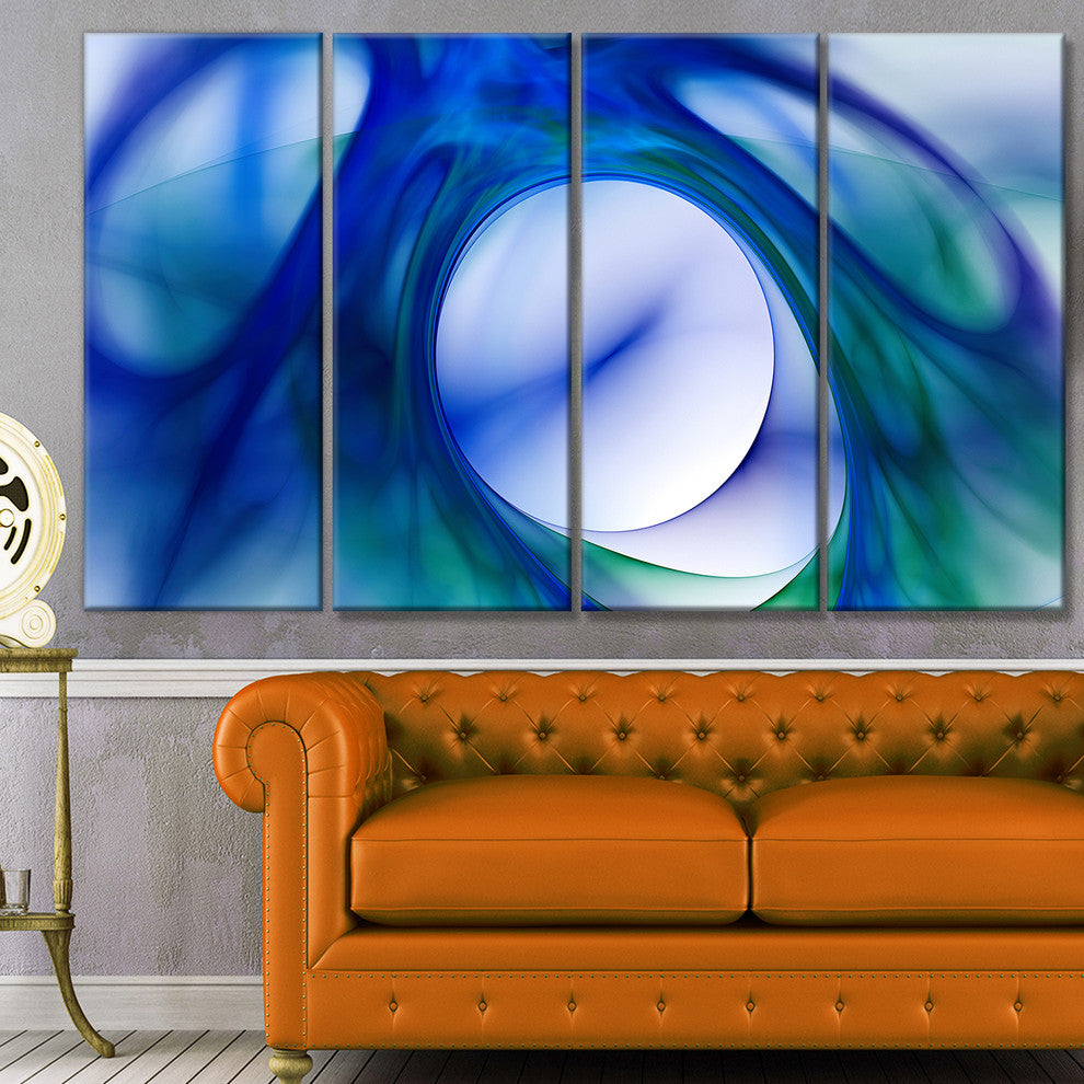 Mystic Blue Fractal, Abstract Wall Art Canvas, 48"x28", 4 Panels