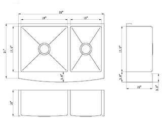 33" Curved Front Apron Stainless Steel Double Bowl Kitchen Sink Package