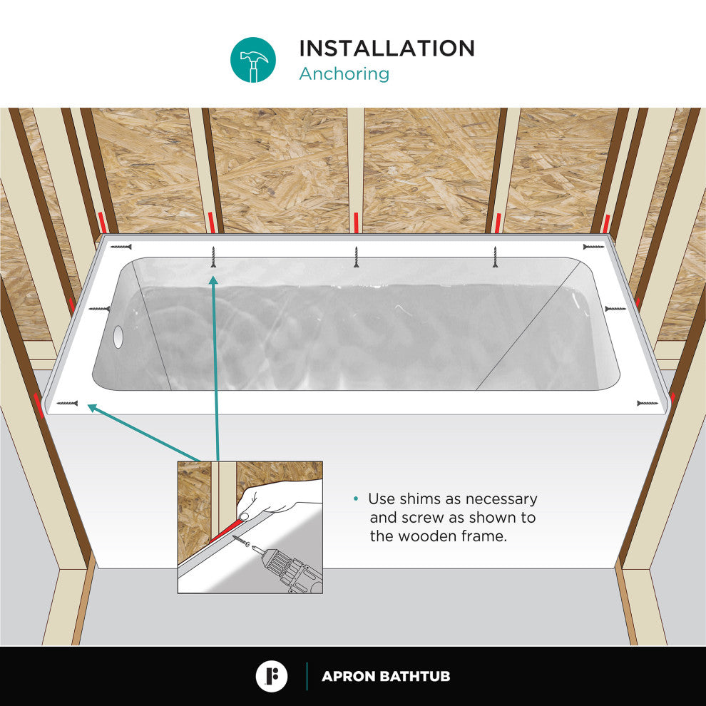 Acrylic Apron Soaking Bathtub, White, 72"x36", Left, Without Drain