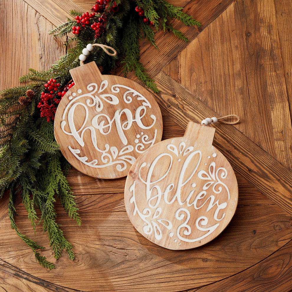 Wooden Believe and Hope Ornament, 6-Piece Set