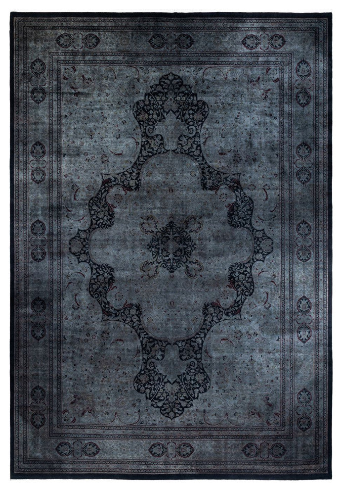 Overdyed, One-of-a-Kind Hand-Knotted Area Rug Black, 12'6"x17'10"