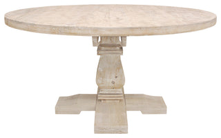 Benedict 58" Round Dining Table in Solid Mango Wood with White Wash Finish