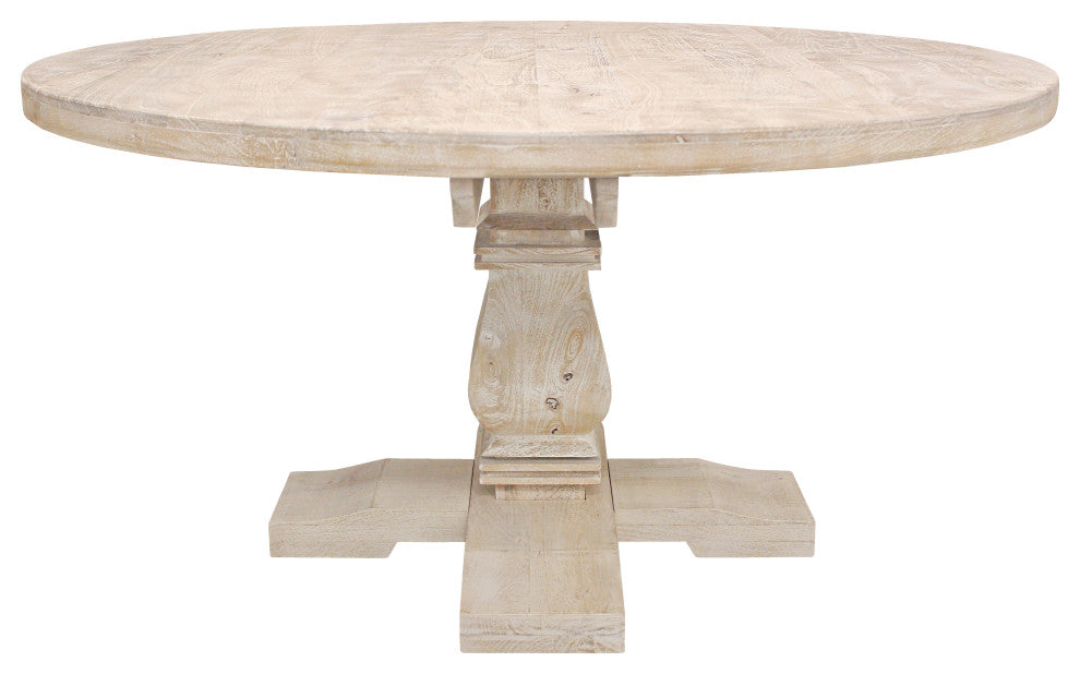 Benedict 58" Round Dining Table in Solid Mango Wood with White Wash Finish