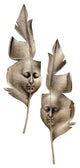 21" Italian Carnival Venetian Greenmen Feather Wall Mask Art Deco - Set of 2