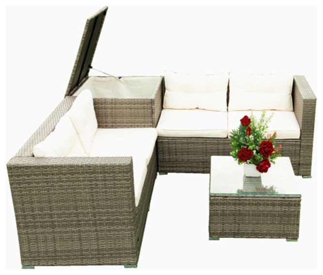 4 Piece Patio Sectional Wicker Rattan Outdoor Sofa Set With Storage Box